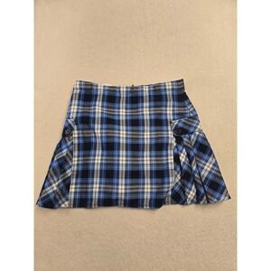 Lands End Girls Blue Plaid Pleated Skort School Uniform Size 14 Plus 14+